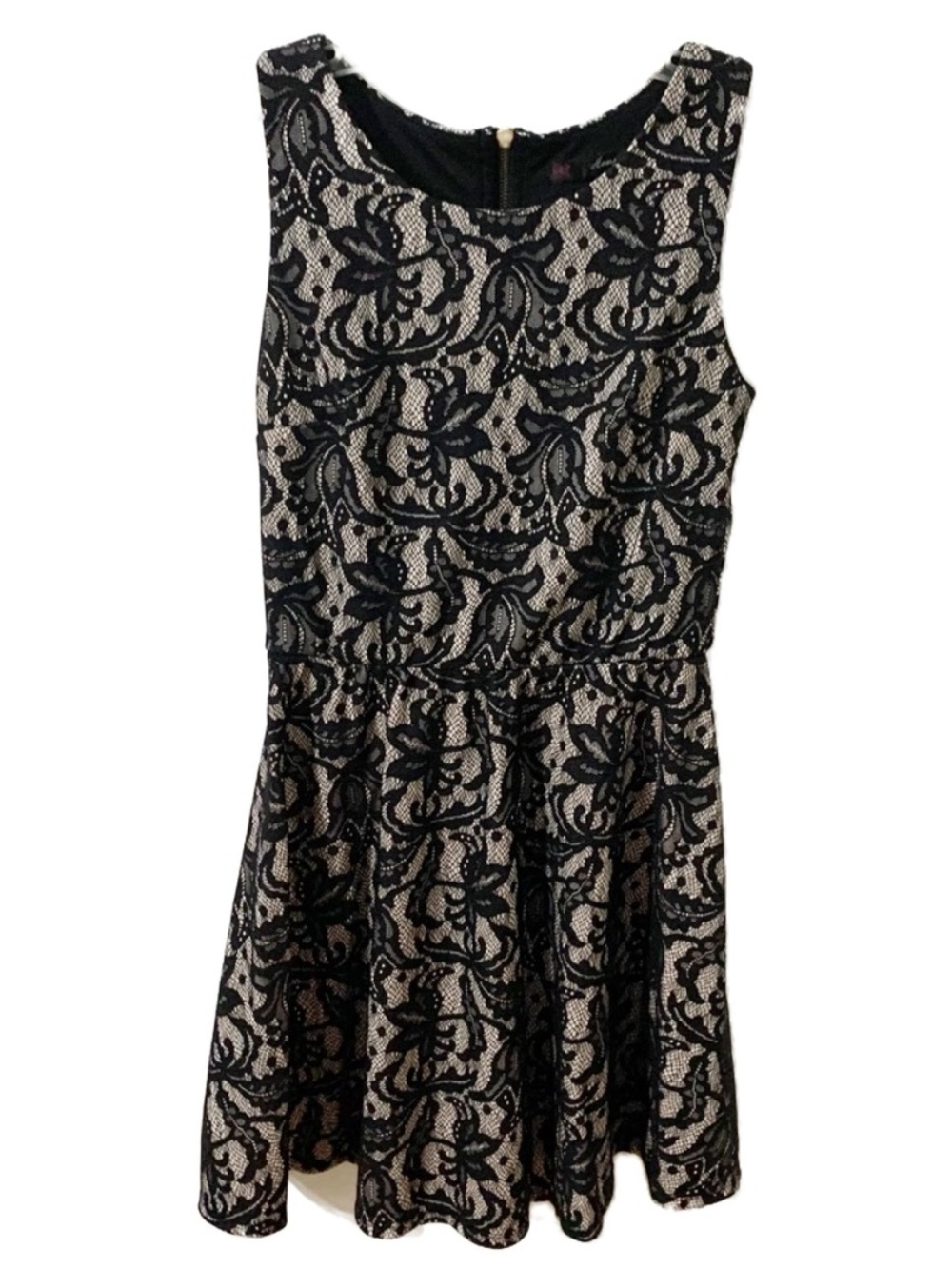 Heart Sole Lace Overlay Sleeveless Mini Dress – Exposed Back Zipper Size Small